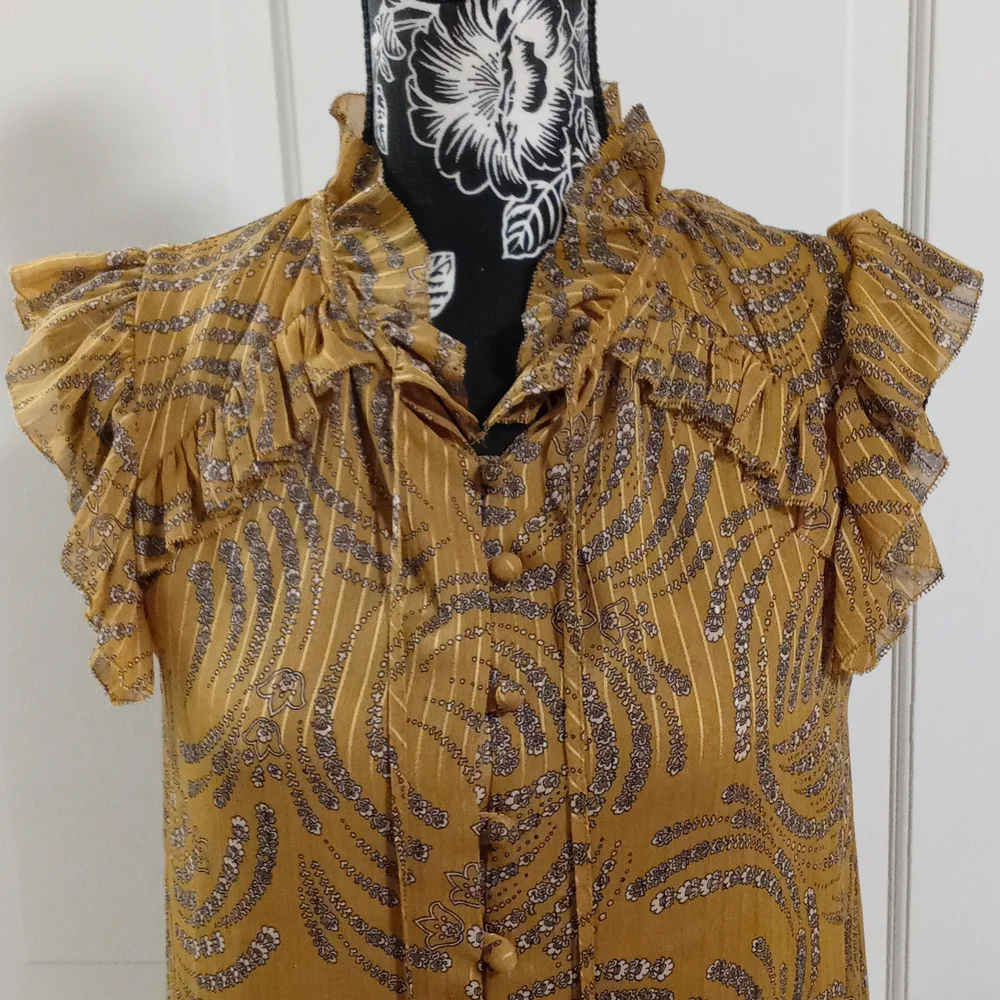 🍁Ann Taylor🍁 - Floral Ruffle Neck Tie Shell Top - Picture 7 of 12